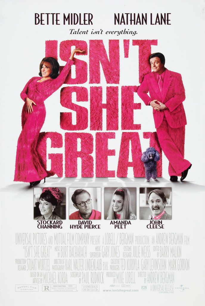 FilmNewsNos's tweet photo. 🎬MOVIE HISTORY: 20 years ago today, January 28, 2000, the movie ‘Isn’t She Great’ opened in theaters!

#BetteMidler #NathanLane #StockardChanning #DavidHydePierce #JohnCleese #AmandaPeet #JohnLarroquette #ChristopherMcDonald #DinaSpybey #LarryBlock https://t.co/QNLCtVjsgf
