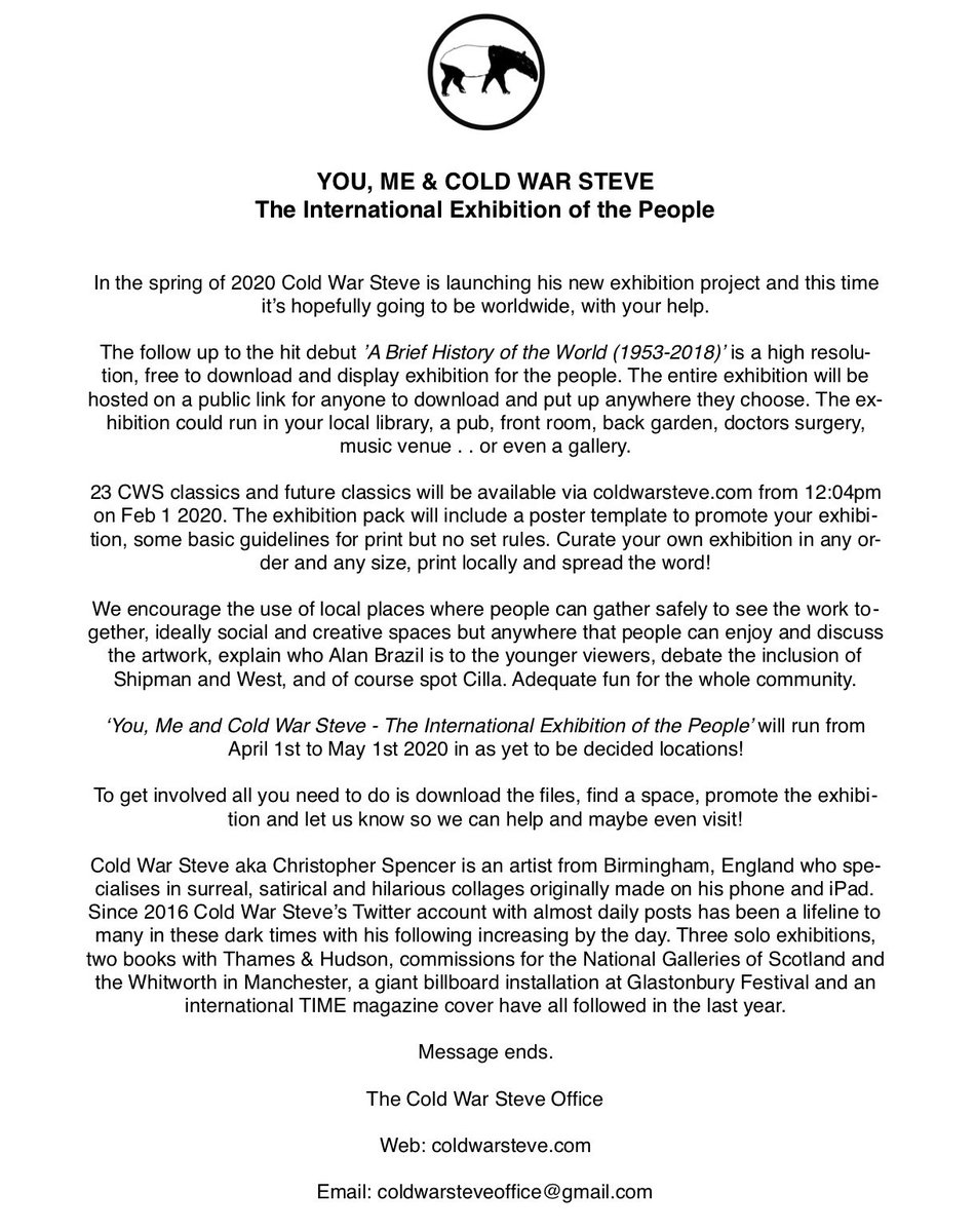 coldwarsteve's tweet photo. ✊You, Me &amp; Cold War Steve - The International Exhibition of the People! 

This spring we’ll be launching my new exhibition -and this time it’s hopefully going to be worldwide..with your help. A free to download and display, exhibition for the people ✊ 

https://t.co/pJ07JPHY77 https://t.co/FSTO8cYTef