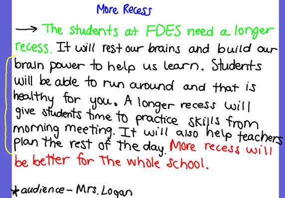 FDEStars's tweet photo. Persuasive writing from 
@teneroa
's 3rd grade stars... Advocating for longer recess.  They love spending time on our new playground! https://t.co/Hqi0n7zwzP