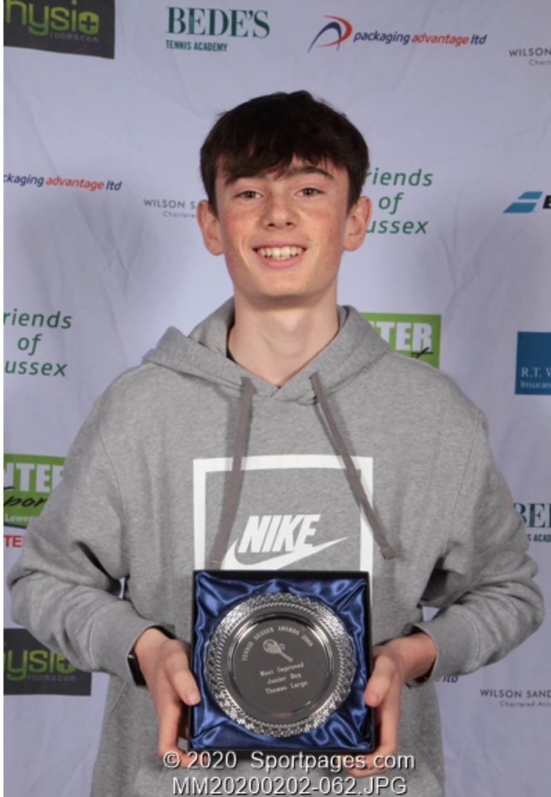 FstennisScollo's tweet photo. Tom Large winning most improved junior ⁦@TennisSussex⁩ well deserved Tom trains very hard at Tennis Eastbourne https://t.co/lmurFBfM9r