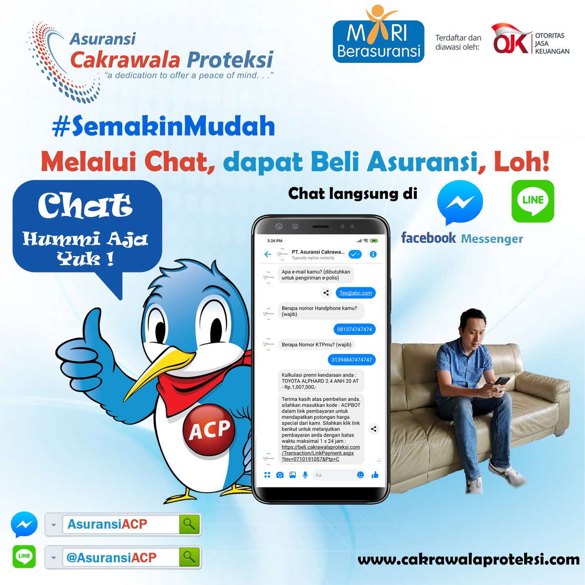 AsuransiACP's tweet photo. Pakai chat bisa beli asuransi loh!
Kini Hummi Bot dilengkapi layanan pembelian Polis ACP.
Info mengenai Hummi Bot dapat ditemukan di Investor Daily dan Infobank https://t.co/zGzanalhWF, dengan link:
https://t.co/qtCmmIXxC5
https://t.co/7slVc8xdUp
#ACP
#chatbot
#hummibot https://t.co/SC6whmWakK