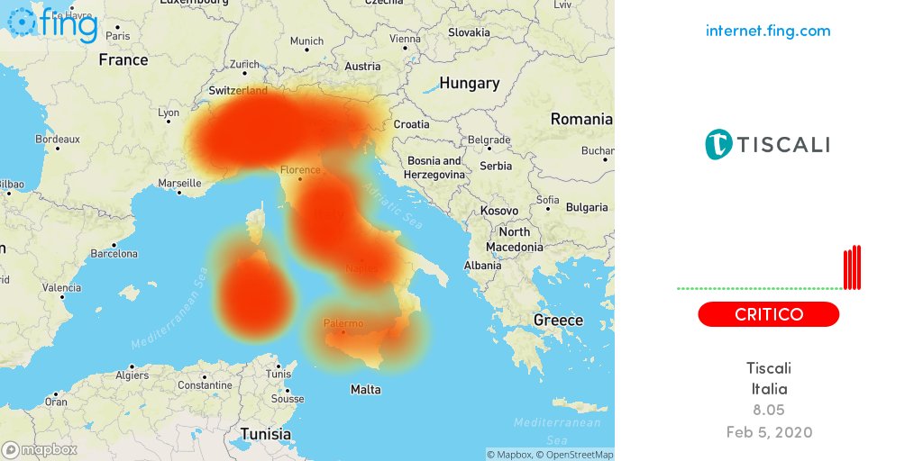 outagedetect's tweet photo. ๐ง Critico #disservizio Internet in corso: #Tiscali in #Italia dalle 8.05 per un'ora
๐ฎ๐น Mappa e analisi live
๐ https://t.co/ZUvQDNh0jn
Retweet se ancora down per te
#tiscalihelpdesk #Tiscalidown #problemiTiscali #senzainternet #Italy https://t.co/jatl0jr6Aj