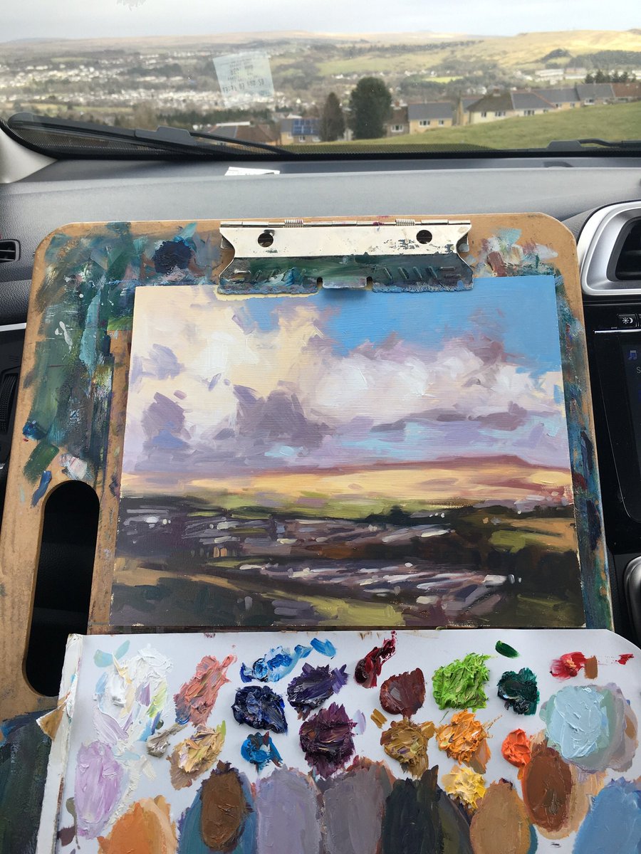 It was far too windy above Ebbw Vale yesterday to paint outside so the car is always good shelter. 
.
#ebbwvale #southwales #valleys #wales #almostpleinair #pleinair #pleinairpainting #welshartist