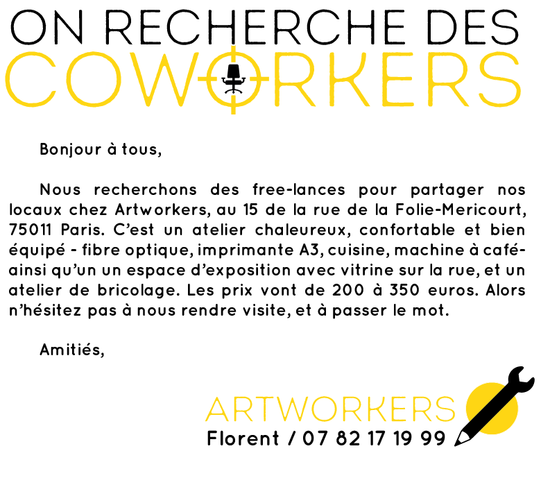 FCourtaigne's tweet photo. Atelier à partager / Paris 11ème - https://t.co/e2XUId8zvl https://t.co/j8zpMguxKz