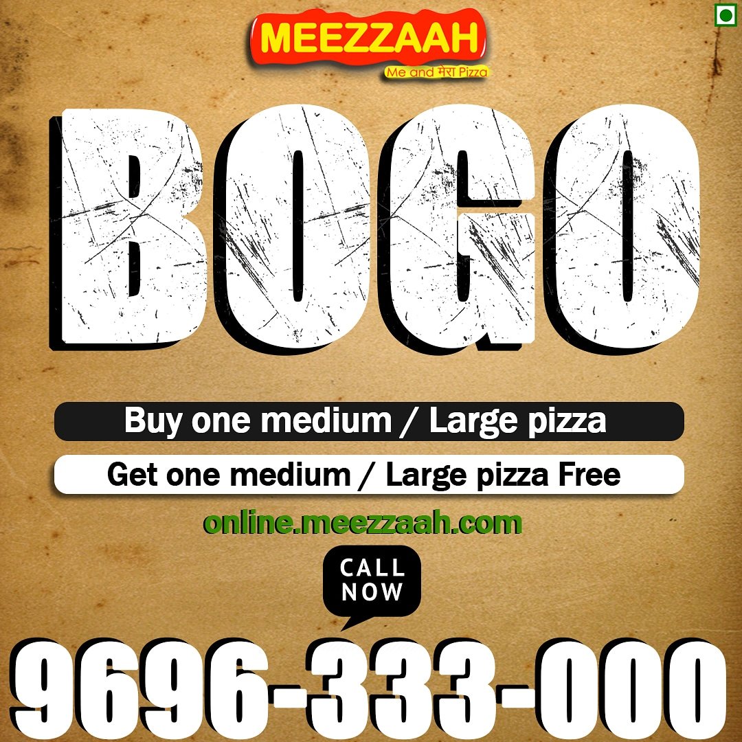 Meezzaah1's tweet photo. MEEZZAAH
Mid-Week Blues? Worry Not, 
Order@ https://t.co/DDoV8Rrf9O &amp; Enjoy BOGO on Med/Large Pizza only on Wednesdays.
CODE: MZBOGO
Kanpur.......  
@meezzaah
@meeandmerapizza
.
Call now to order or book a table..
- 9696-333-000
.
#offer #wednesdayoffer #foodoffers #pizza https://t.co/QsCBlhMVTu