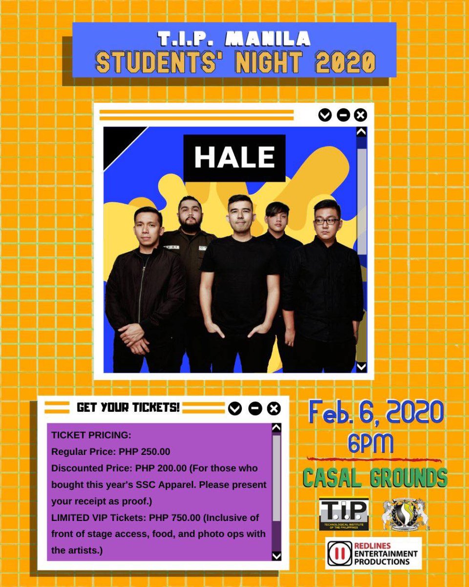 halemusicph's tweet photo. Thursday (February 6, 2020)

1. T.I.P Manila - Casal Grounds
2. 70’s Bistro, Quezon City

#HaleMusicPH #HaleMusic #Hale https://t.co/tDJro3aIje