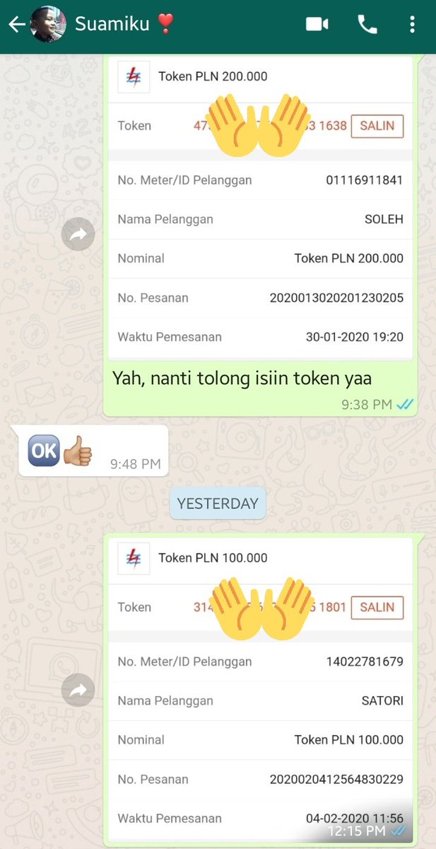 TiaraParassati's tweet photo. @dwihandaanda Nama kontaknya sama 😂 wa suami cuma nyuruh isi token listrik aja 😂 https://t.co/ADetFxaXTp