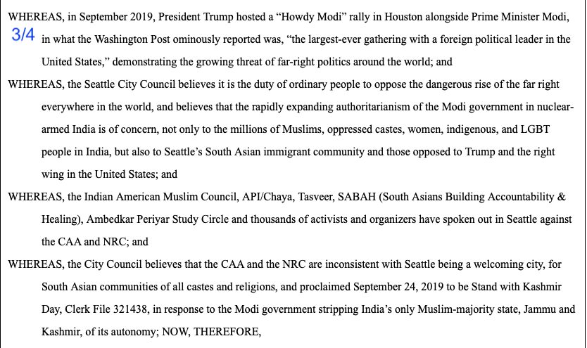 MinorityLabs's tweet photo. Complete text of the historic @SeattleCouncil resolution denouncing the National Register of Citizens (#NRC) and Citizenship Amendment Act (#CAA) enacted by the far-right government of the Bharatiya Janata Party (BJP) and Prime Minister Narendra Modi in India. https://t.co/LsjPkDieOC
