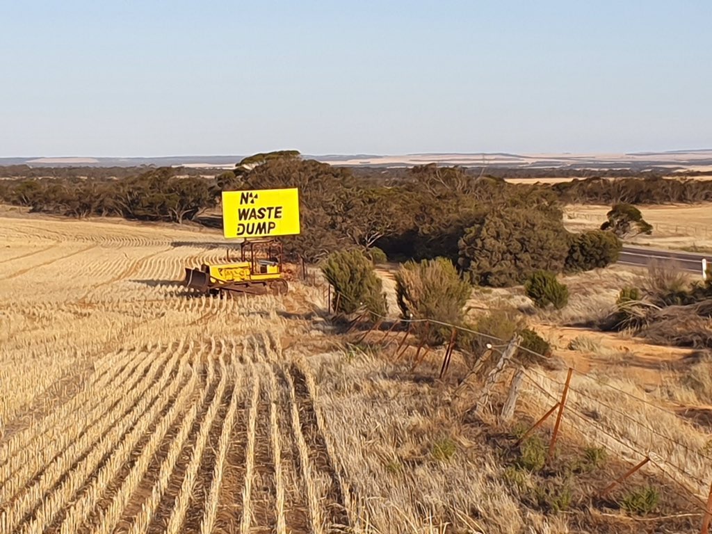 NoKimba's tweet photo. A lack of proper engagement with “neighbours” beyond the borders of the District Council of Kimba has made the announcement of Minister Canavan to site a national radioactive waste facility at Napandee questionable. Why, because he said he would consider their views #auspol https://t.co/FuQjU5JJZd
