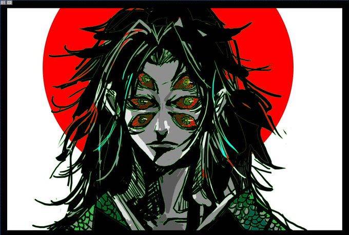 和吉さんがTwitterに投稿した黒死牟(鬼滅の刃)のイラスト。