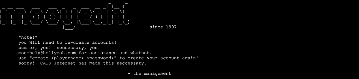 screenshot of an ASCII welcome screen "mooyeah!"