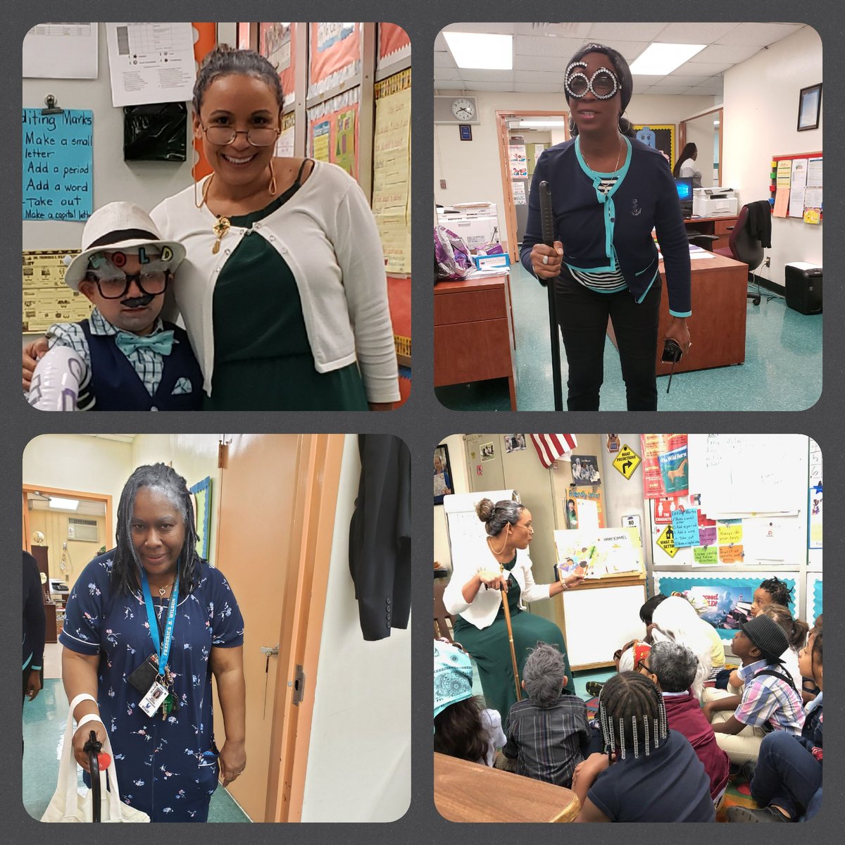 FSWSkyway's tweet photo. It was an all out Gray Hair celebration for the 100th Day of school at Dr. Frederica S. Wilson/Skyway Elementary School! The canes, hair rollers, and glasses were out in full force as the teachers joined in on the special day. #FTESpiritweek #SoaringSkyhawks @NROSup @mdcpseto https://t.co/Z4vlnnMAyN