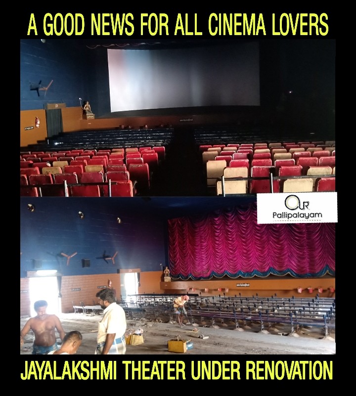 OurPallipalayam's tweet photo. Now its official!
@JayalaxmiPpm #pallipalayam Under Renovation 
#specialfeatuers
#Onlinebooking
#Pushbackseats 
#AC
#surroundspeakers
#interiordesings 
#newwebsite for #onlinebooking  
Enga ooru Enga gethu @JayalaxmiPpm https://t.co/zSZJRvkZtW