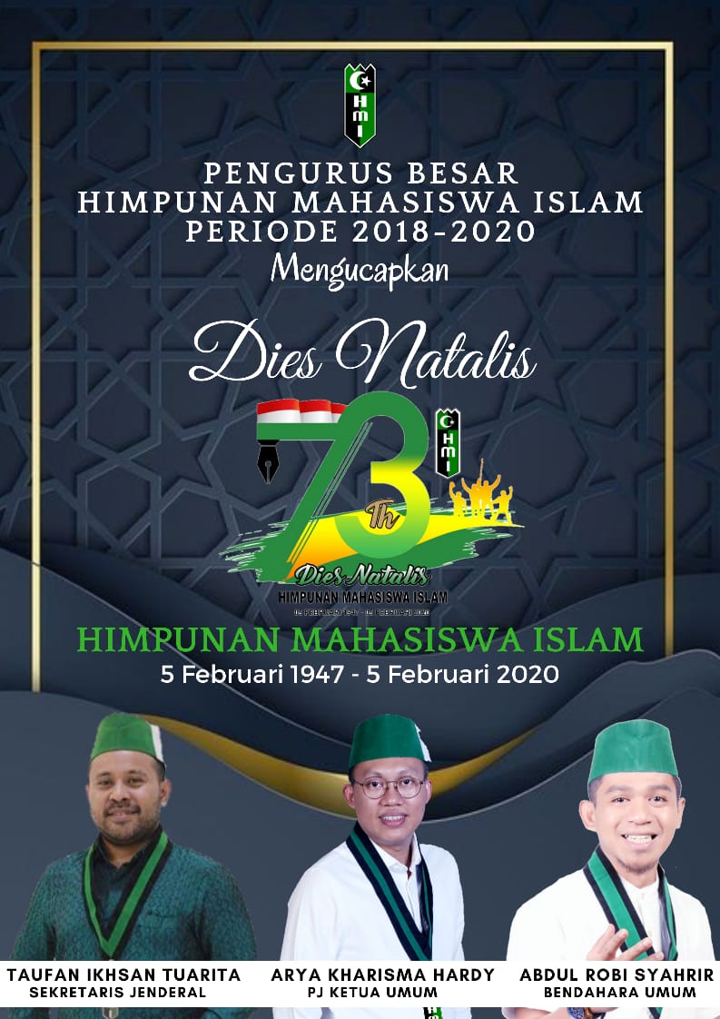 Dies natalis Himpunan Mahasiswa Islam. Semoga semakin maju dalam berfikir sebagai intelektual muda. Dan semoga kedepan HMI tetap menghasilkan pemimpin-pemimpin yang berkualitas lewat konres HMI XXXI yang sebentar lagi dilaksanakan di Jakarta
<a href="/PBHMI_1947/">Pengurus Besar Himpunan Mahasiswa Islam</a> 
#hmijaya
#kongresHMIXXXI