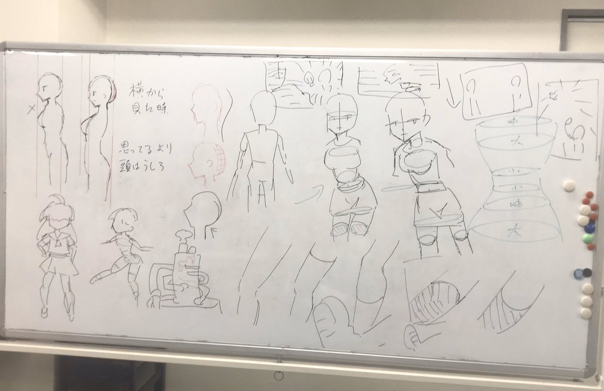 昨日の絵画教室では背中の描き方の解説で、途中から輪切りにした断面を意識した体の角度調整について授業しました。
体の構造(筋肉や骨など)を理解するのが苦手な方は、体を円柱の塊だと意識出来れば描き始めやすいので初心者にオススメの考え方です♪
#横浜ベイアートスクール 