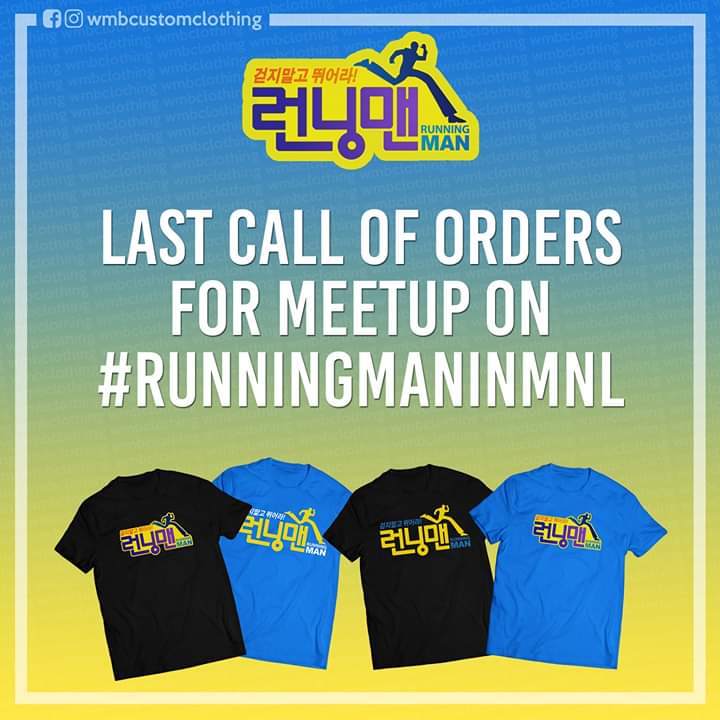 wmbcustoms's tweet photo. Last call! π£π’ Last call of orders for meetup on #RunningManInMNL this coming February 9! Place your orders now and get freebies for each shirt π₯³ Order & Payment cut-off is until 7PM today. Message us for details!
#RUNNINGMANinMANILA #RUNNINGMAN #WMBC #WMBClothing #WMBCustoms https://t.co/Kisch1FD74