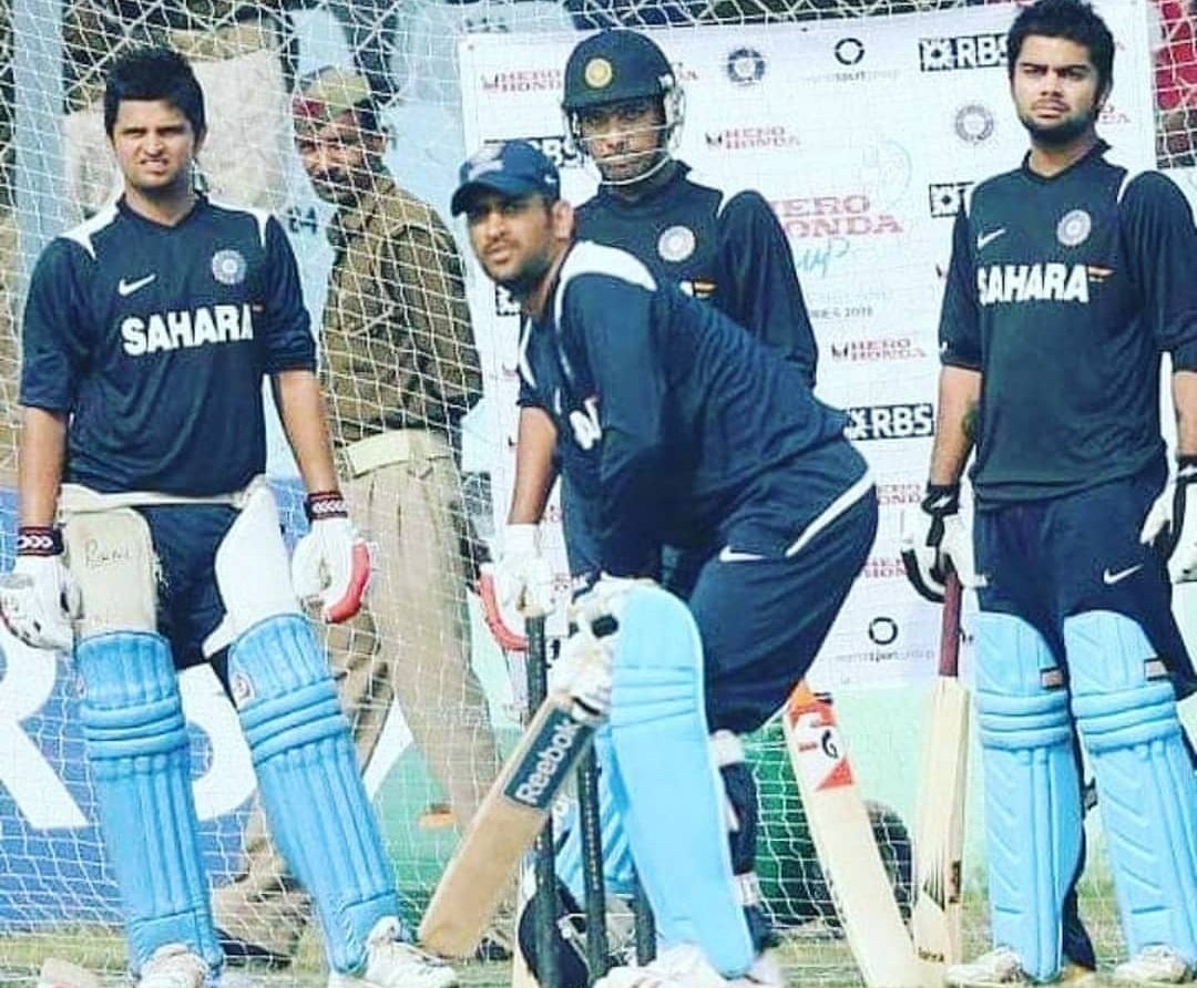trendRaina's tweet photo. Throw Back -
 #CaptainCool MSD #CaptainAggressive Virat Kohli #PerfectAllrounder Raina

- Love a lot https://t.co/vut3uQ70Eq