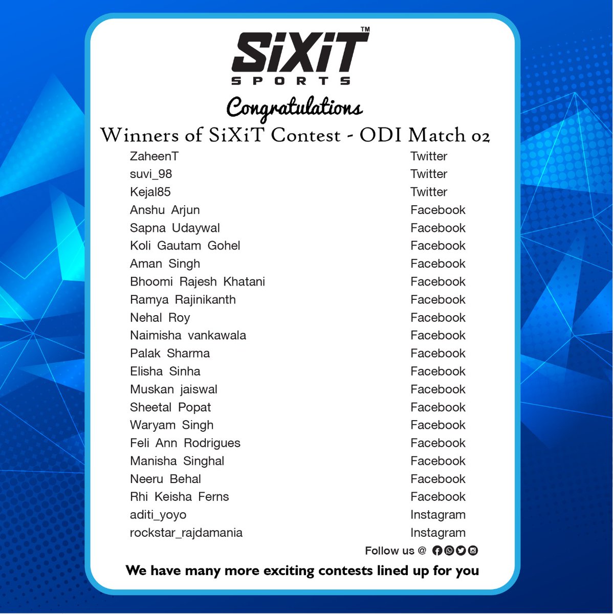 sixitsports's tweet photo. #Congratulations #Winners #INDvsAUS #match02 #Contest #SiXiT #PerformanceUnmatched, kindly request all Winners to fill their respective details in the link below and submit https://t.co/iuJh3CZuX6 https://t.co/etXD6w8yoG