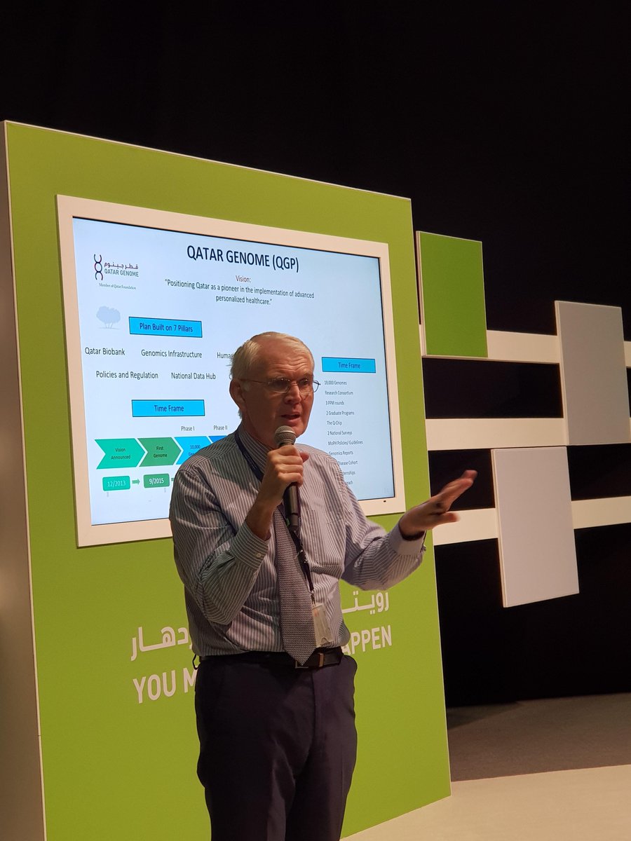 QatarGenome's tweet photo. Inspiring talk by Dr.Richard O'Kennedy, at #IAMQF demonstrating Research, Development and Innovation trends in @QF and the foundations of supporting entrepreneurial projects, and Qatar Genome as an example of leadership in future sciences for healthcare research https://t.co/ncBFqGi9Vp