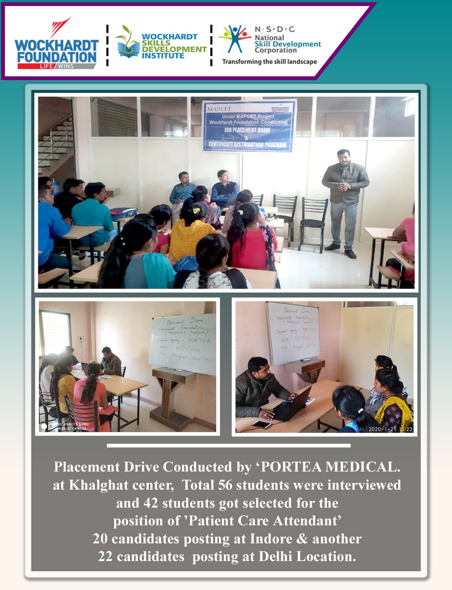 WFIndia's tweet photo. Placement Drive Conducted 
Total of 56 students were interviewed 
of which 42 students were selected for “Patient Care Attendant “
.
To know more about the programme 
https://t.co/Sor2ebUlp6
.
#wsdi #wockhardtfoundation #ngo #nonprofit #education#skilldevelopment#powertoeducation https://t.co/6R5poe319W