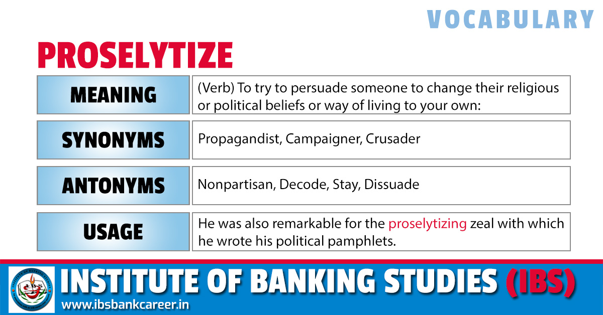 ibsbankcareer's tweet photo. Vocabulary - PROSELYTIZE
#PROSELYTIZE #word #vocabulary #ibs #bank #exam #upsc #psc #kas #ssc #bankexam #kayamkulam #thiruvalla #alappuzha #kollam #kerala #english #Learn #WednesdayThoughts #WednesdayWisdom https://t.co/pxs1QzzXs2
