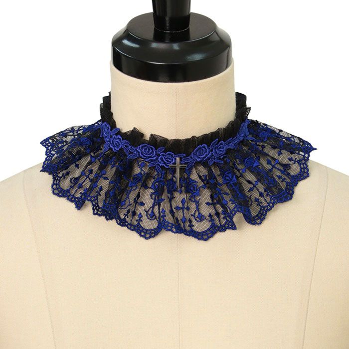 新商品】2/8 15時販売開始 バラ十字架レースフリルチョーカー（白、青