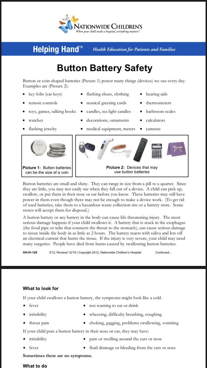 DrChenchilla77's tweet photo. Sorry the text is small, but here is @nationwidekids Helping Hands on button batteries! #ButtonUpBatteries https://t.co/0bpMPjvtiw
