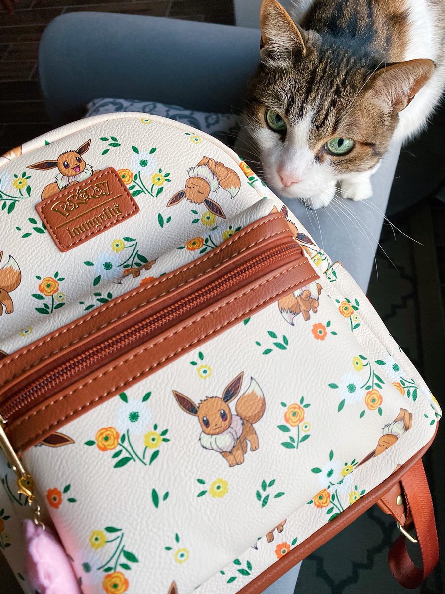 motherpuppper's tweet image. Eevee is kitty approved 🐾🌟 @Loungefly @Pokemon #loungefly #eeveebackpack