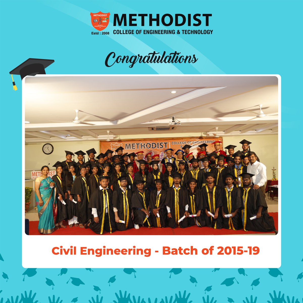 MCETHyderabad's tweet photo. We wish the Civil Engineering batch 2015-19 to always walk the glory road with passionate ambitions. Congratulations dear students!
Visit us on : https://t.co/YGvq54Qeyh
#CivilEngineering #Congratulations #graduationday #graduationDayCeremony #MethodistCollegeofEngineering https://t.co/EalIHNCRyS