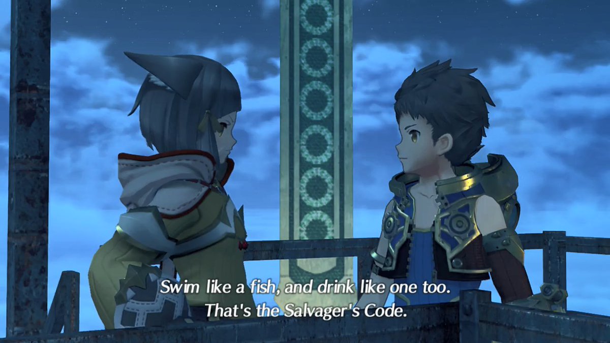 This is kind of random but Argentum is very similar to Thames in Xenogears which are both areas in the middle of the sea where salvaging is all they do. Argentum and Thames don't seem to have a rule against underage drinking either!  #Xenoblade2