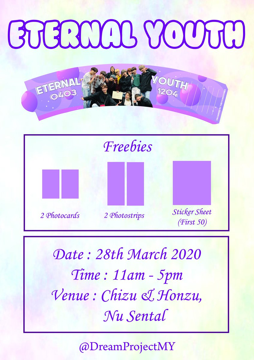 [HELP RT]
💜 𝘊𝘰𝘮𝘦 𝘸𝘪𝘵𝘩 𝘶𝘴, 𝘸𝘩𝘦𝘳𝘦 𝘥𝘳𝘦𝘢𝘮𝘴 𝘢𝘳𝘦 𝘣𝘰𝘳𝘯 𝘢𝘯𝘥 𝘵𝘪𝘮𝘦 𝘪𝘴 𝘯𝘦𝘷𝘦𝘳 𝘱𝘭𝘢𝘯𝘯𝘦𝘥 💜

𝘾𝙪𝙥𝙨𝙡𝙚𝙚𝙫𝙚 𝙚𝙫𝙚𝙣𝙩 𝙛𝙤𝙧 𝘽𝙏𝙎 &amp; 𝙏𝙓𝙏

Date : 28th March 2020
Time : 11am - 5pm
Venue : Chizu &amp; Honzu, Nu Sentral

#EternalYouthInKL