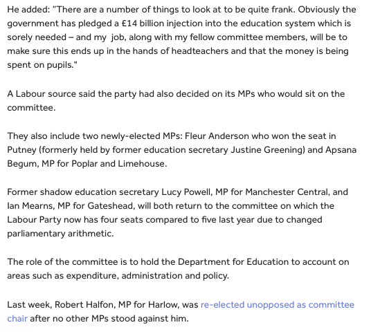 LondonPehwb's tweet photo. New #educationselectcommittee MPs revealed: https://t.co/i75rxzmqlu https://t.co/E4DRJ2yveF