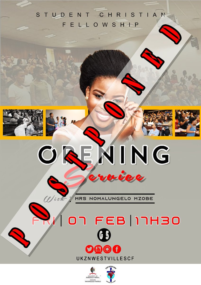 UKZN_WSCF's tweet photo. Greetings brethren🤗  Due to the suspension of the academic programme , we are no longer having our Opening service this Friday🤕 however a new date for the service will be communicated as soon as the academic programme resume.🙌🏾 https://t.co/ffbQmoLKBR