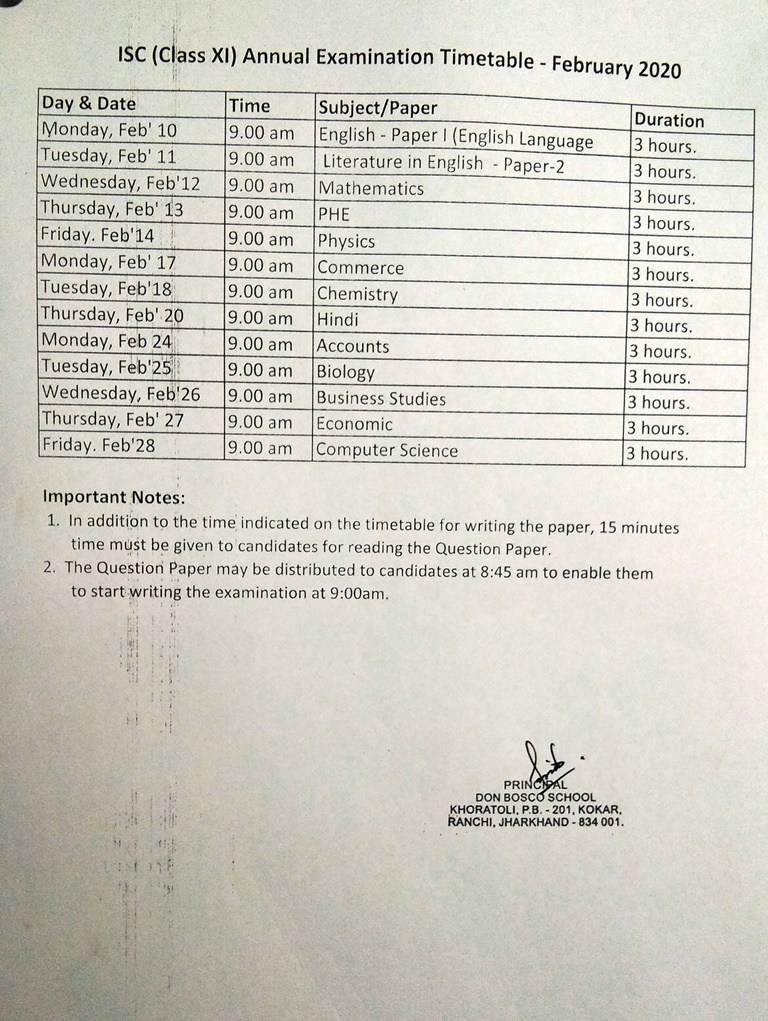 donboscoranchi's tweet photo. Class XI Board Exam Schedule 2020 https://t.co/H3UO1zBasp https://t.co/ASfohfqeyo