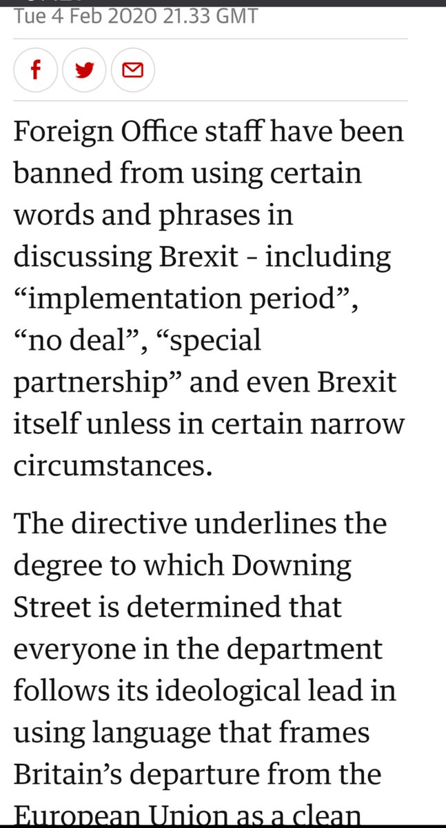 More language control from Brexit Johnson's EngCon, attempting to obscure the truth about what is being done  #Newspeak  https://amp.theguardian.com/politics/2020/feb/04/no-more-deal-or-no-deal-no-10s-brexit-diktat-to-foreign-office? #IngCon