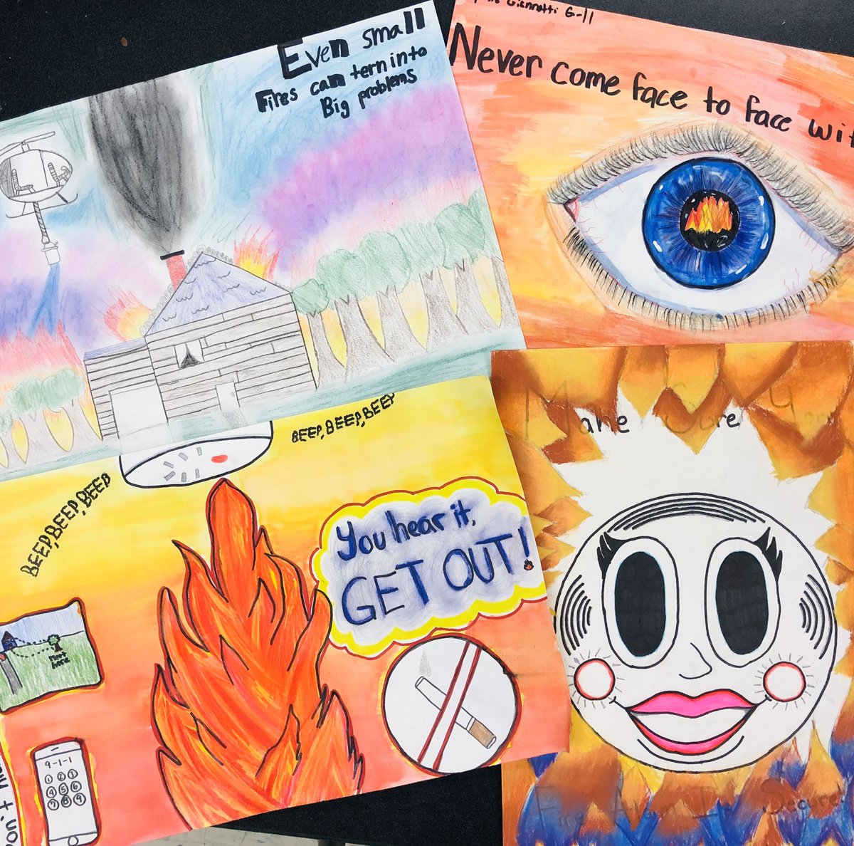 RebeccaEwellART's tweet image. Fire Prevention Posters looking fabulous by our talented 6th graders🎨#arsonwatch#fireprevention#everyone#everyday