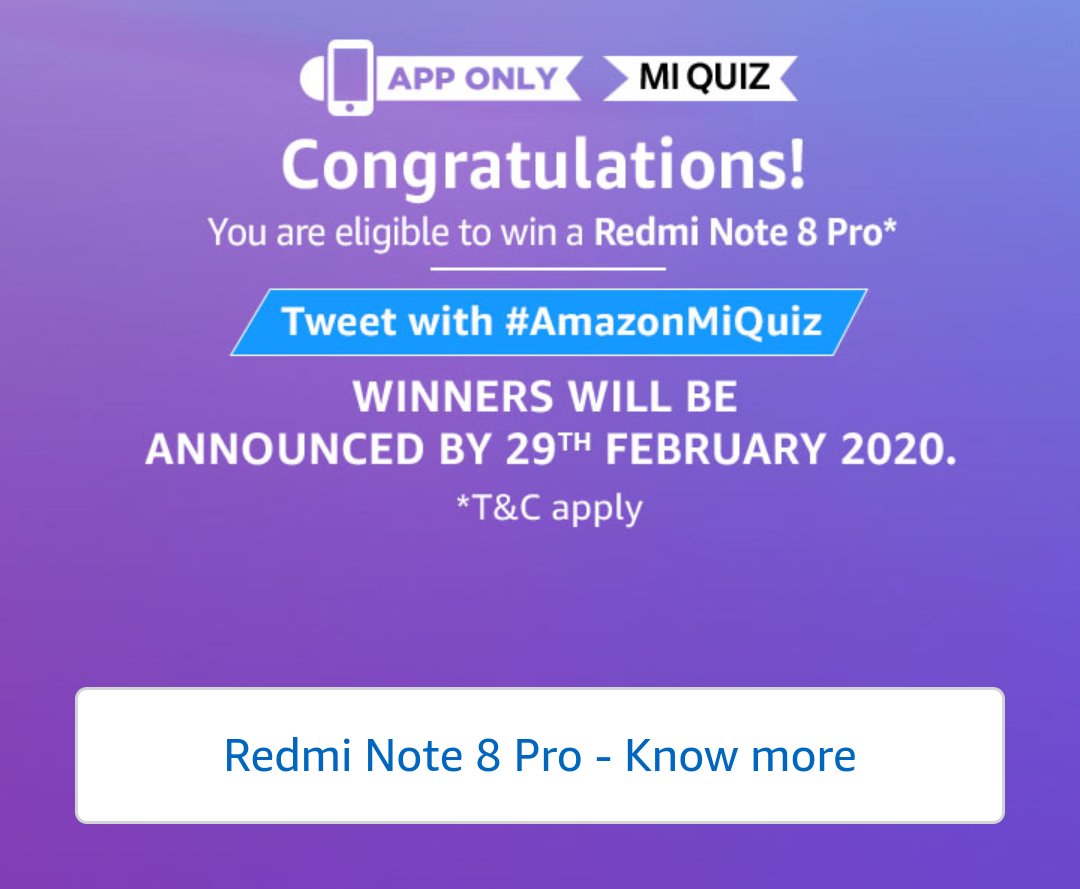RishiBajaj12's tweet photo. I participated this quiz let what's happening #AmazonMiQuiz https://t.co/EefjwgMBXP