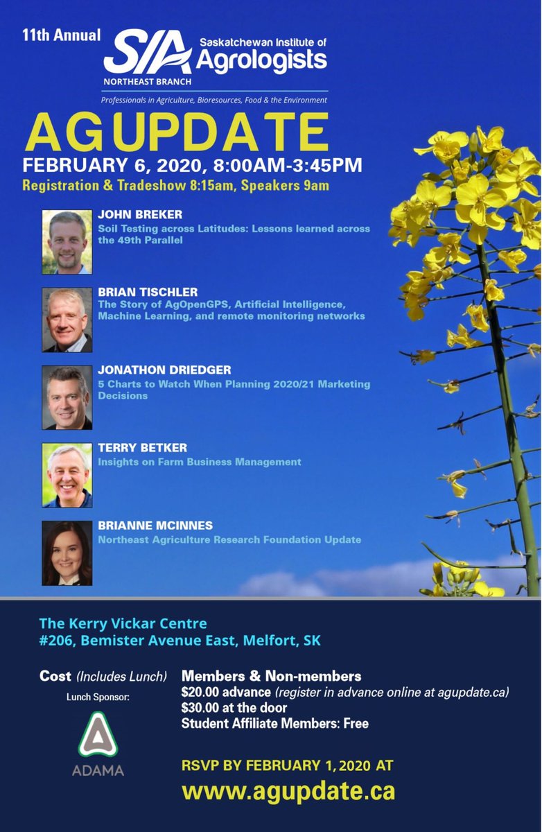 Hey Twitter Friends! AgUpdate is just over a week away, and if you are planning on attending you should go to agupdate.ca and register (and if you pay online you will save $10!) It will be a day filled with some great speakers!
