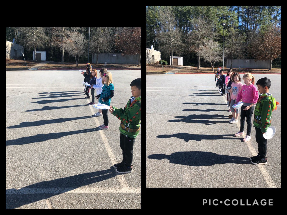BrandMedlin's tweet image. We finally had a beautiful day to use our sun dials! We had fun measuring our shadows and seeing how they changed throughout the day. We also did a chalk outline of a sign’s shadow and predicted where it would be in 2 hours. #2ndgrade #simplescience