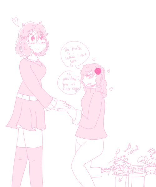 A doodle I drew of my crush confessing to me 💞

And a tiny doodle in the corner lmao