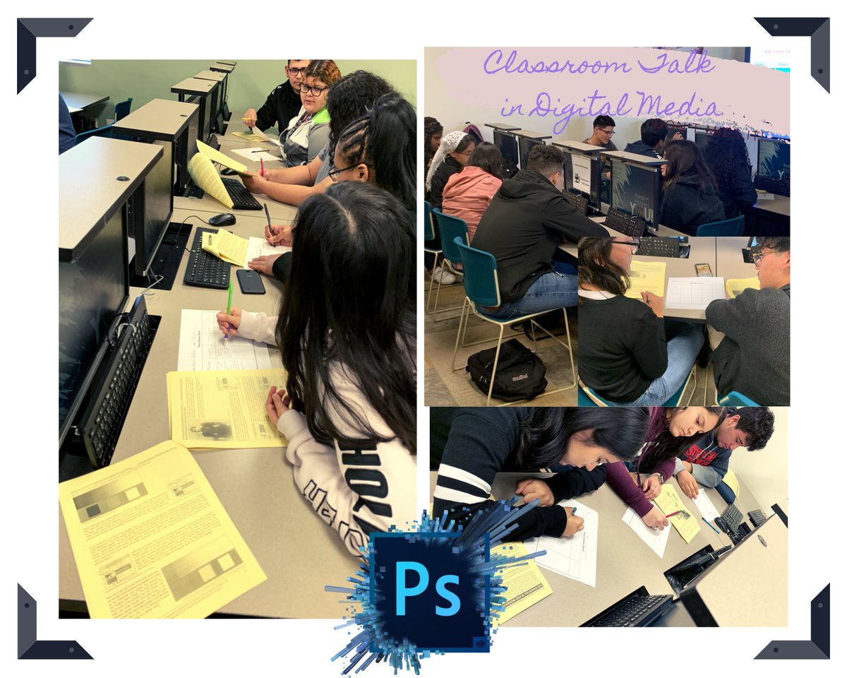 TeachLikeaCEO's tweet photo. Great day of learning with my Digital Media scholars @victoryechs @phylacc @drgoffney  @ToddLindeman4 @AldineCTE #photoshop #blendingmodes #classroomtalk #cif #collaborativegroupwork #literacygroup #jigsawstrategy https://t.co/gG0Qe7r23v