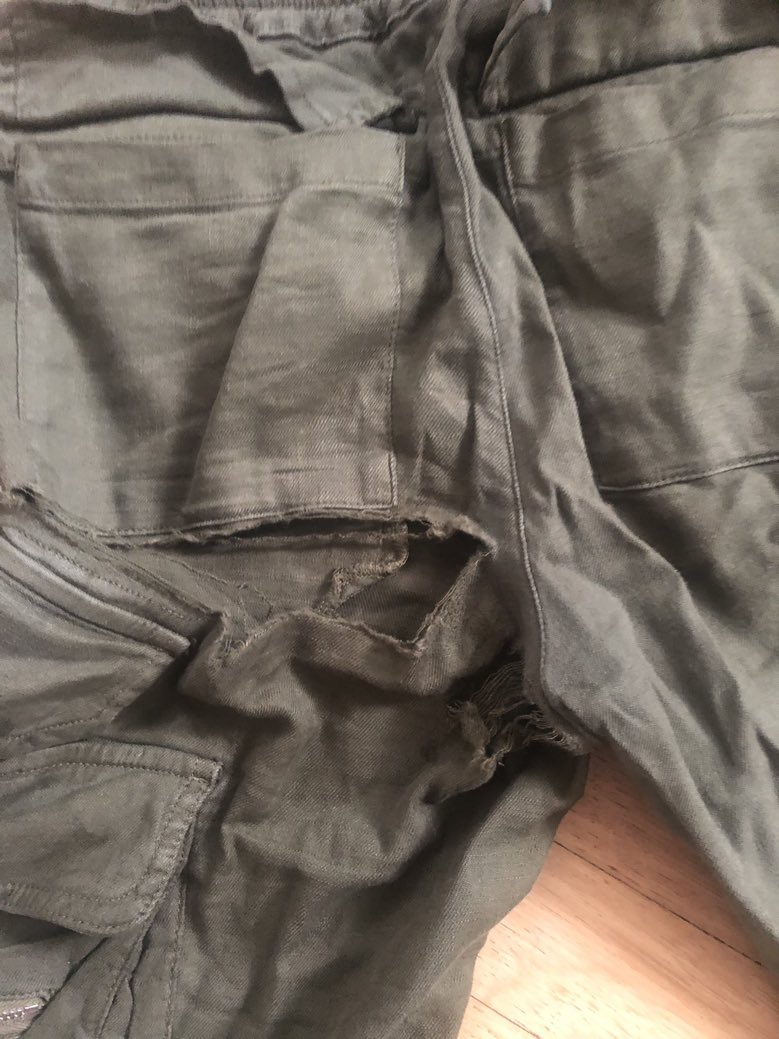 My <a href="/TheKooplesHOF/">The Kooples</a> pants after 2 wears. Have been DM them since Oct19 with no refund as yet. Would you expect your pants from a high premium fashion brand to tear in public at an airport #fashionfail <a href="/harrywalker1/">Harriet Walker</a> #romainguinier #frenchfashionbrand