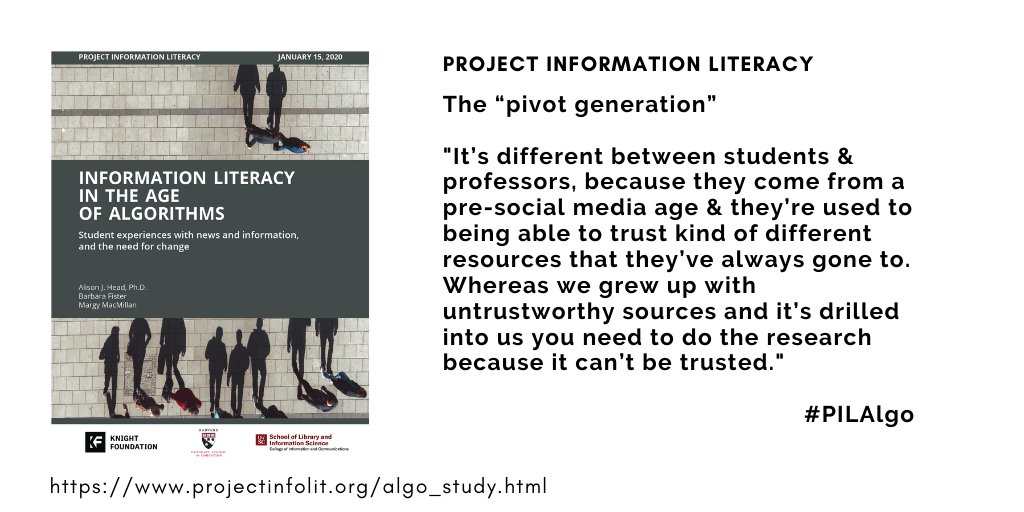 "It’s different between students & professors, because they come from a pre-social media age & they’re used to being able to trust kind of different resources that they’ve always gone to. Whereas we grew up with untrustworthy sources and it’s drilled into us you need to do the research because it can’t be trusted."