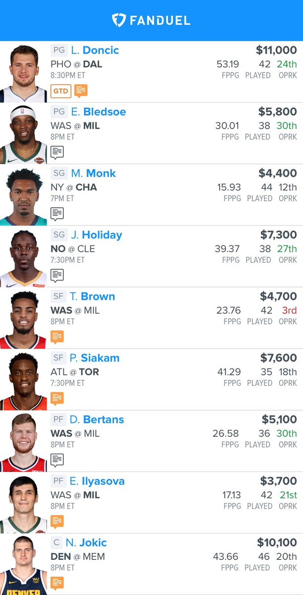 OutsidersDaily's tweet photo. NBA Lineup #nbadfs https://t.co/dyXqMIaVVs