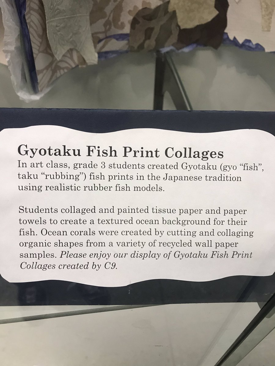 WSS 3rd grade art display in the foyer!!! Wonderful fish print collages!!  Thank you Ms.Conquest for your amazing art lessons!! 😊😊@WilmingtonPS <a href="/WPSVisualArt/">WPSVisualArt</a>
