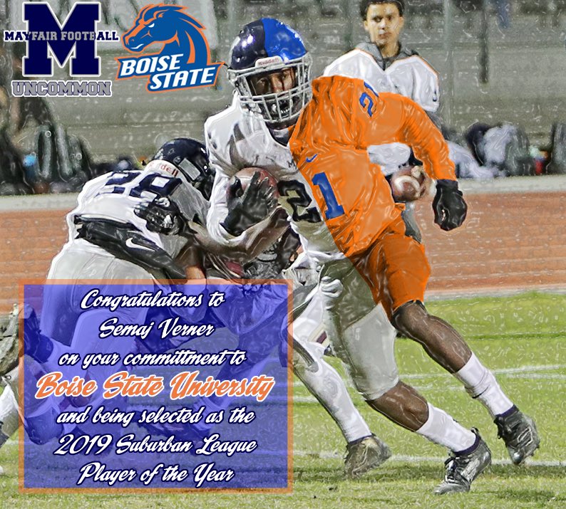 SoonsFootball's tweet photo. Congratulations to Mayfair Football @SoonsFootball and Future @BroncoSportsFB Safety @semajvern, he picked up his 4th ⭐️ in the @247Sports end of year rankings. #UNCOMMON. https://t.co/ubBZg4QxvQ