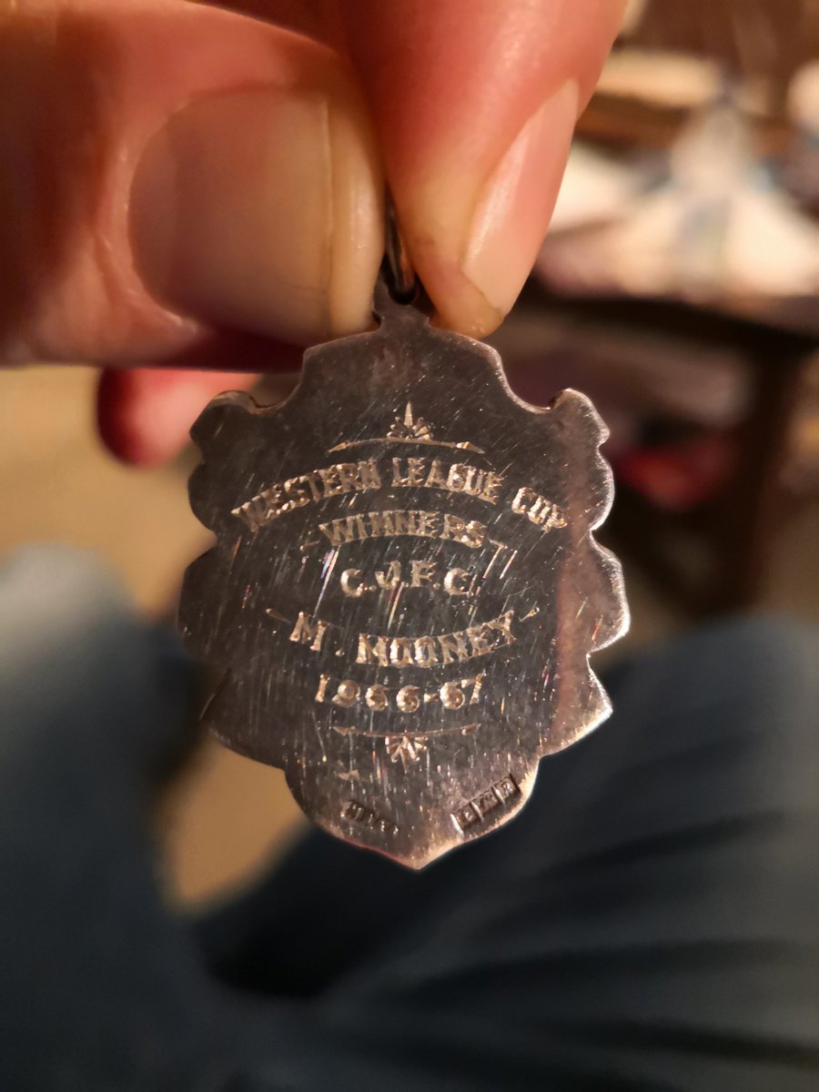 dougiemooney's tweet photo. @CumnockJnrsFC - found auld gem - winners medal from 1966-67 Western League Cup. My dad Morris played &amp; captained CJFC (left back) for 1 or 2 seasons. Can anyone tell me more about the opposition, venue, score? Also any historians able to shed light on his time with CJFC. https://t.co/51PtUFc53n