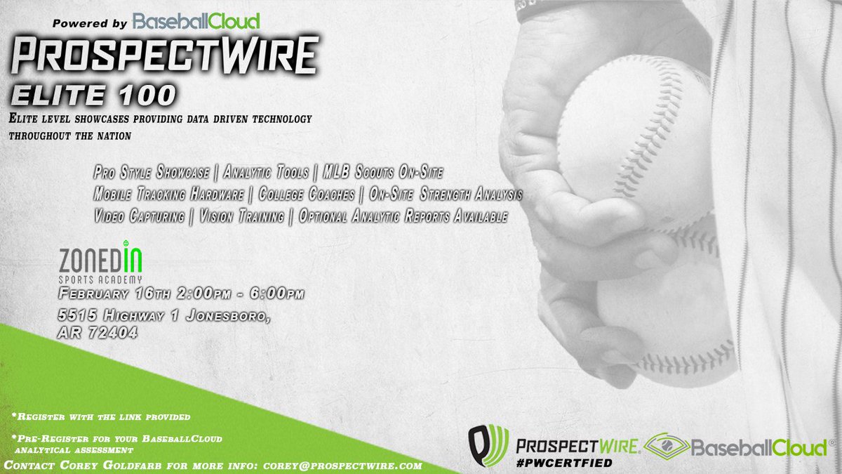 TFloPitch34's tweet photo. @ProspectWire is coming to NEA! Players will utilize the same analytics tools available at the college and professional levels. @BaseballCloudUS will work with MLB Scouts and college coaches on site to deliver reports on player performance! Sign up now! https://t.co/co4knb02eN