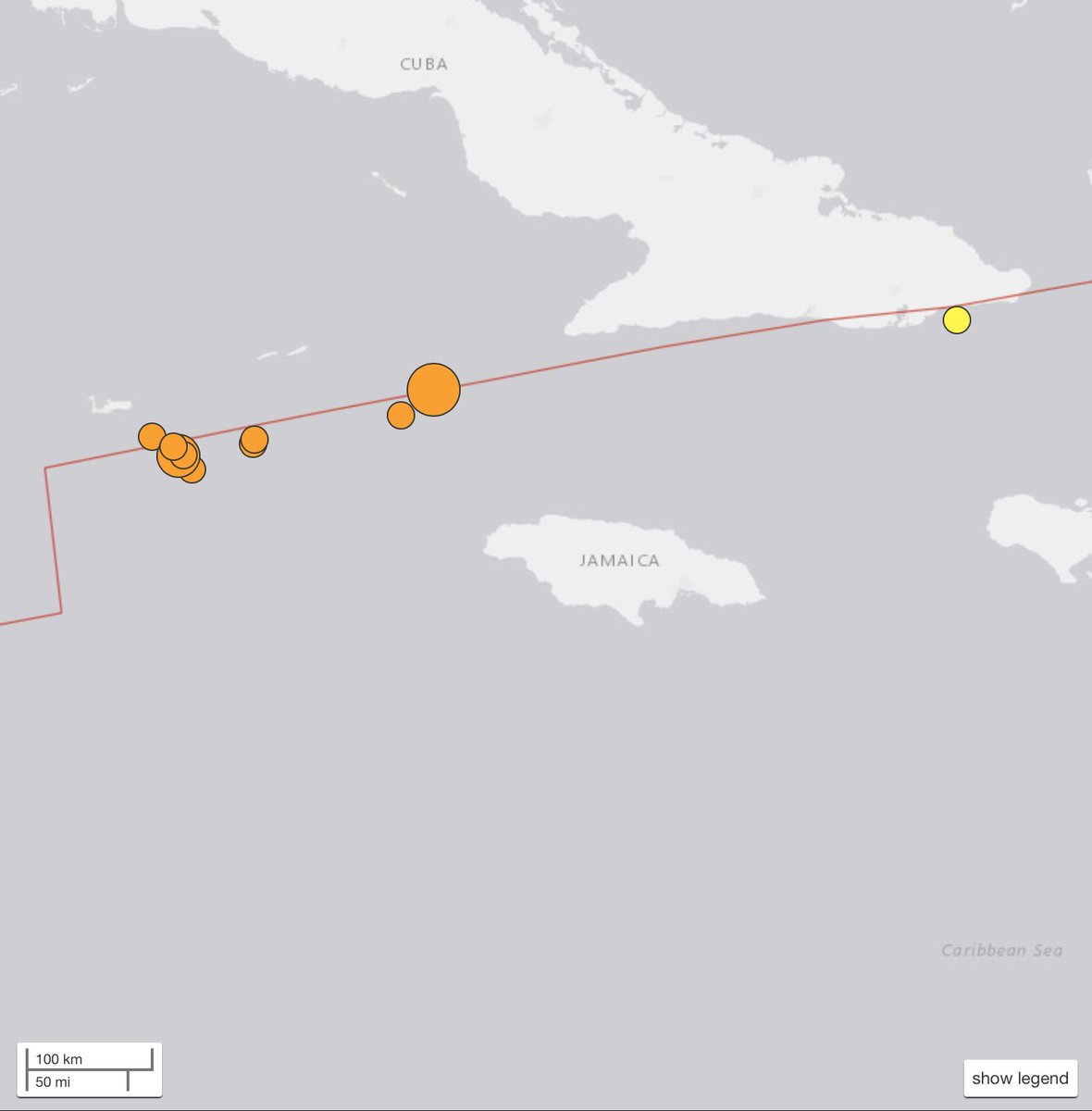 Close up of just today’s seismic activity around the Cayman Islands
