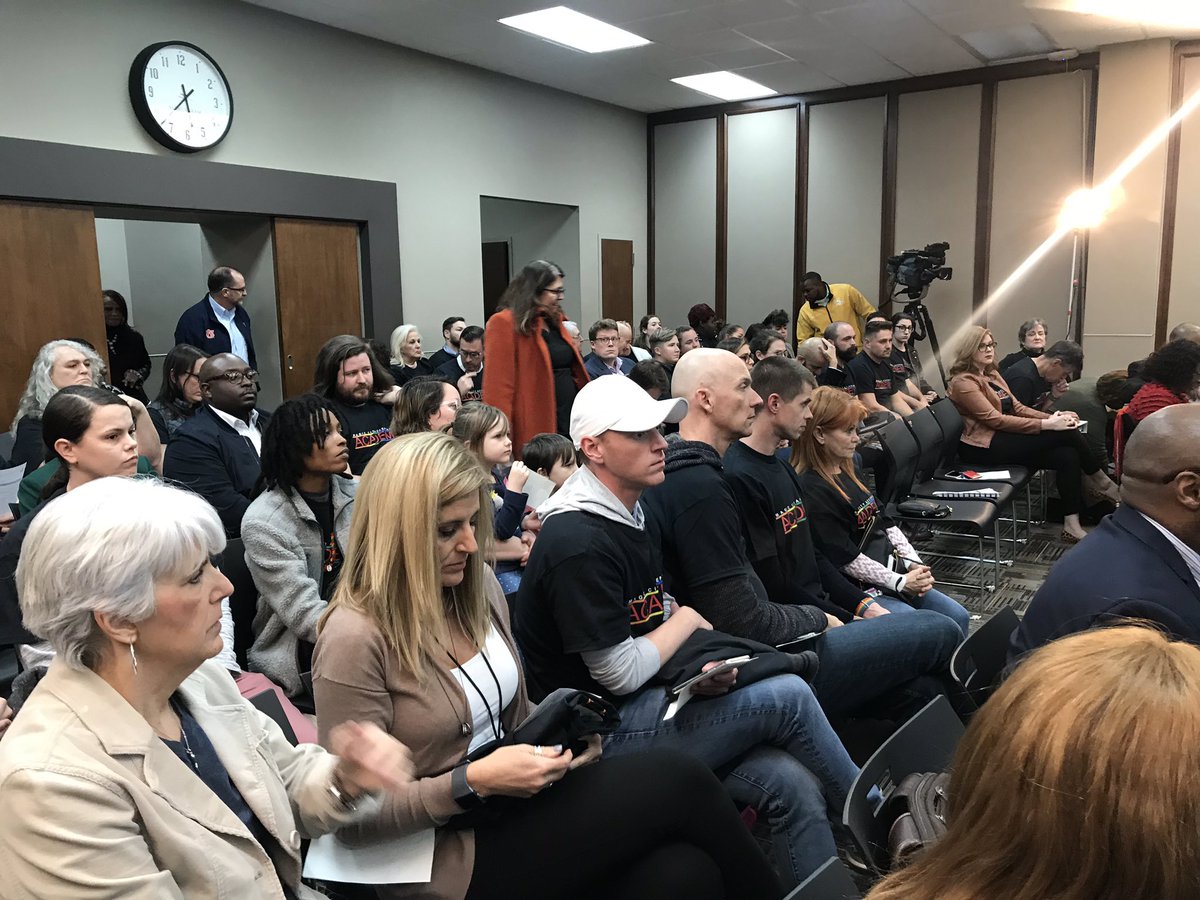 Packed house at Bham Board of Edu. Many wearing Magic City Acceptance Academy shirts. Board expected to vote on charter school applications for MCAA &amp; Knowledge Unlimited Public Charter School. MCAA will be the state’s 1st LGBTQ charter school if approved.
